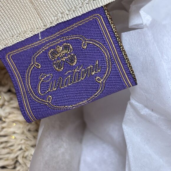 Curations Cream And Gold Paper Straw Packable Pool Beach Sun Hat NWT - Picture 5 of 6